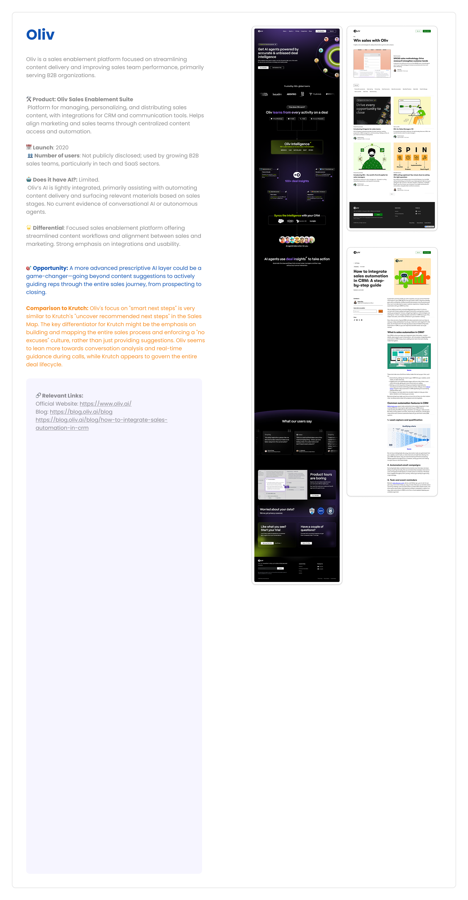 Competitive benchmark — Oliv